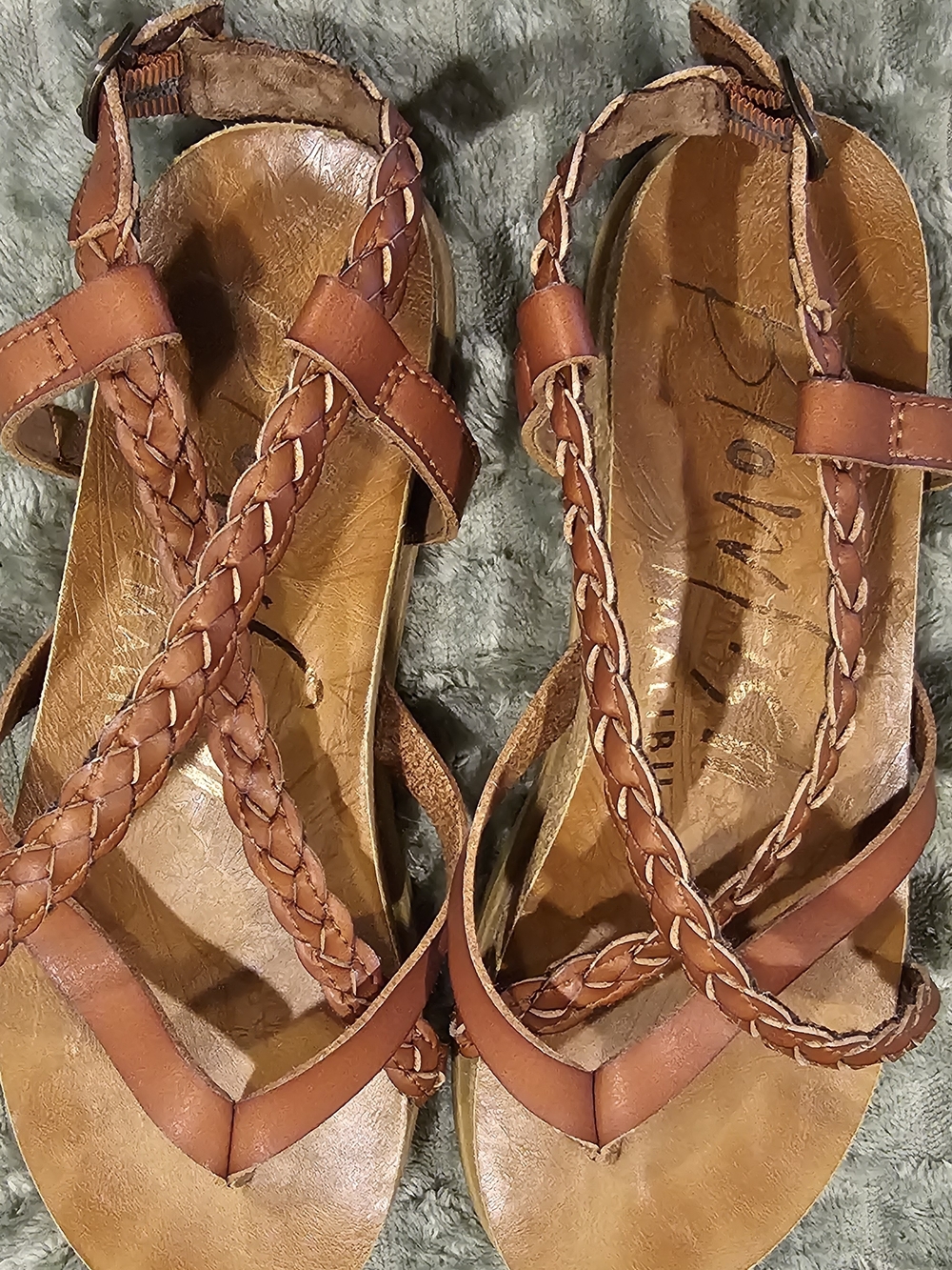 Women's Tan Braided Leather Sandals with Ankle Strap